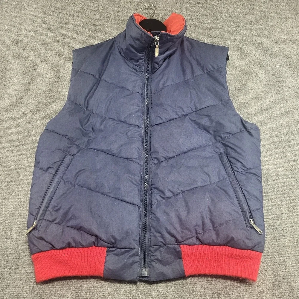Vintage 1990s The North Face Chevron Goose Down Blue W/Red Puffer Vest Sz Large